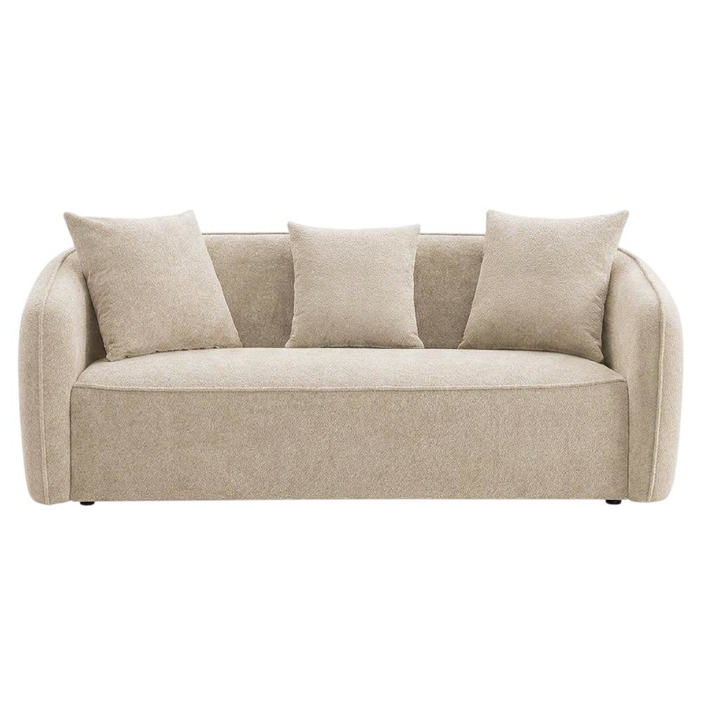 Chenille-Upholstered Contemporary Sofa with Accent Pillows, Beige. Picture 1
