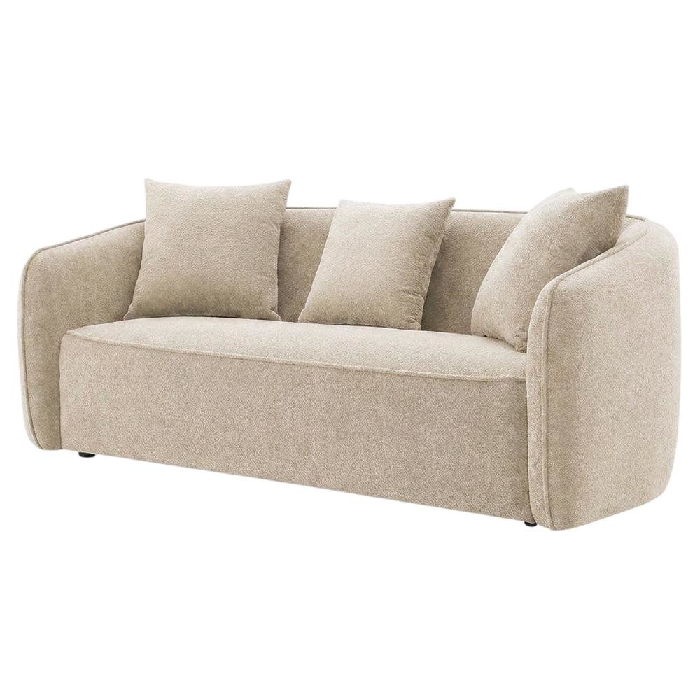 Chenille-Upholstered Contemporary Sofa with Accent Pillows, Beige. Picture 4
