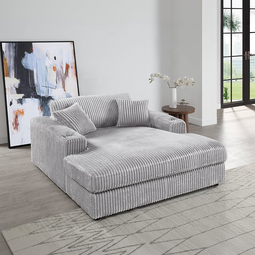 Hilde Chaise w/2 Pillows Light Gray Cordoury. Picture 1
