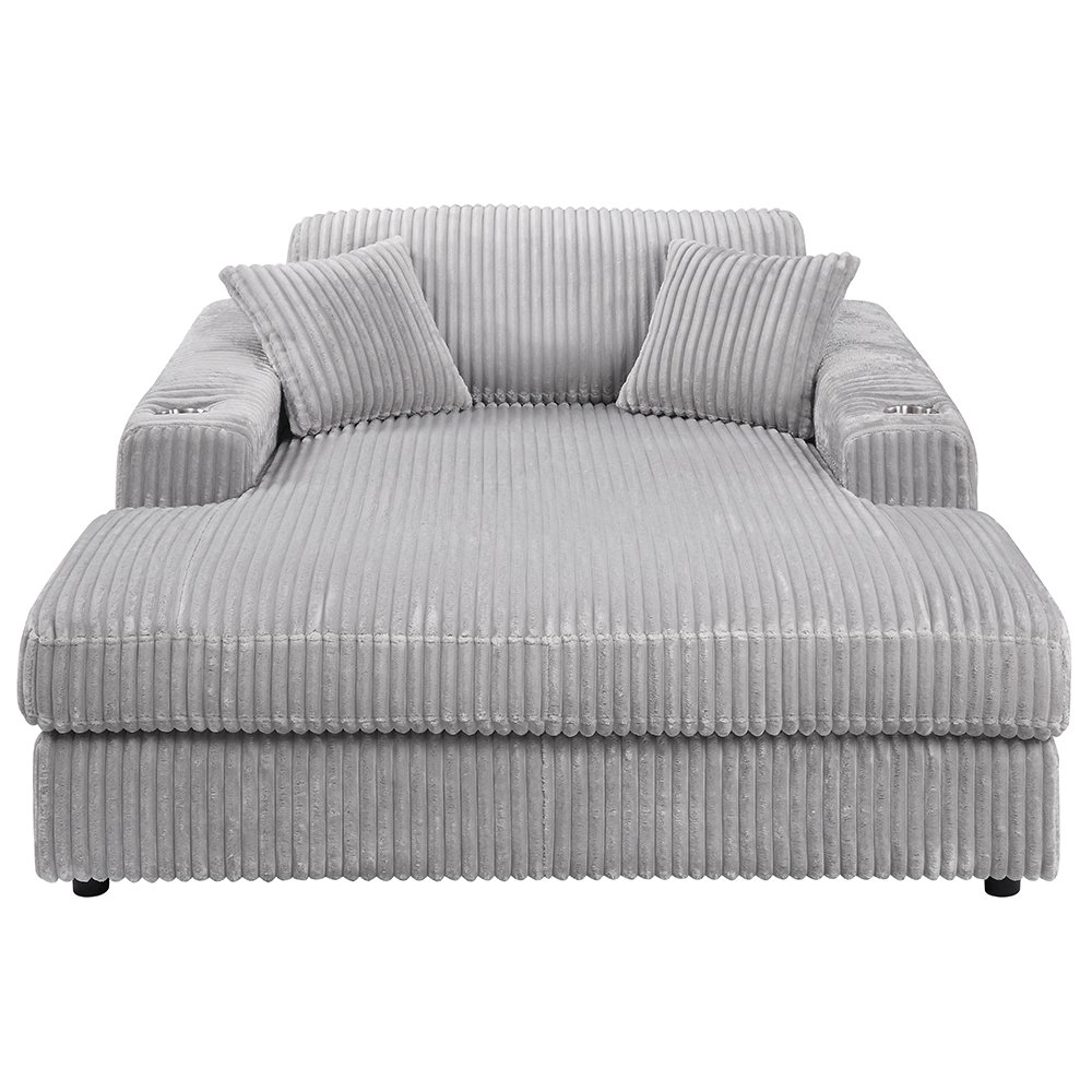 Hilde Chaise w/2 Pillows Light Gray Cordoury. Picture 2