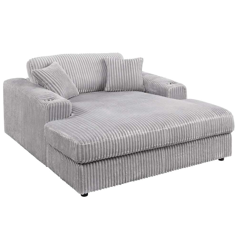 Hilde Chaise w/2 Pillows Light Gray Cordoury. Picture 3