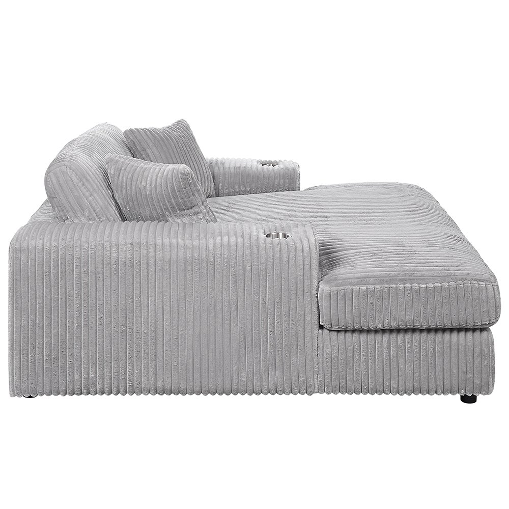 Hilde Chaise w/2 Pillows Light Gray Cordoury. Picture 4