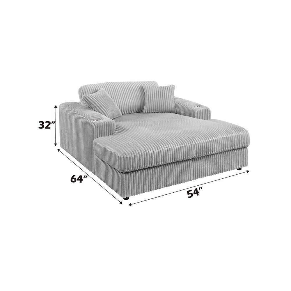 Hilde Chaise w/2 Pillows Light Gray Cordoury. Picture 7