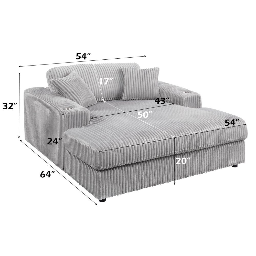 Hilde Chaise w/2 Pillows Light Gray Cordoury. Picture 8