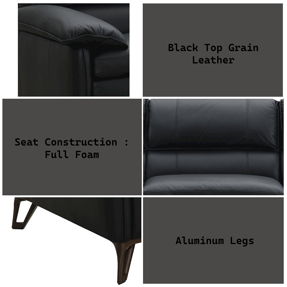 Eilene Sofa Black Top Grain Leather. Picture 7