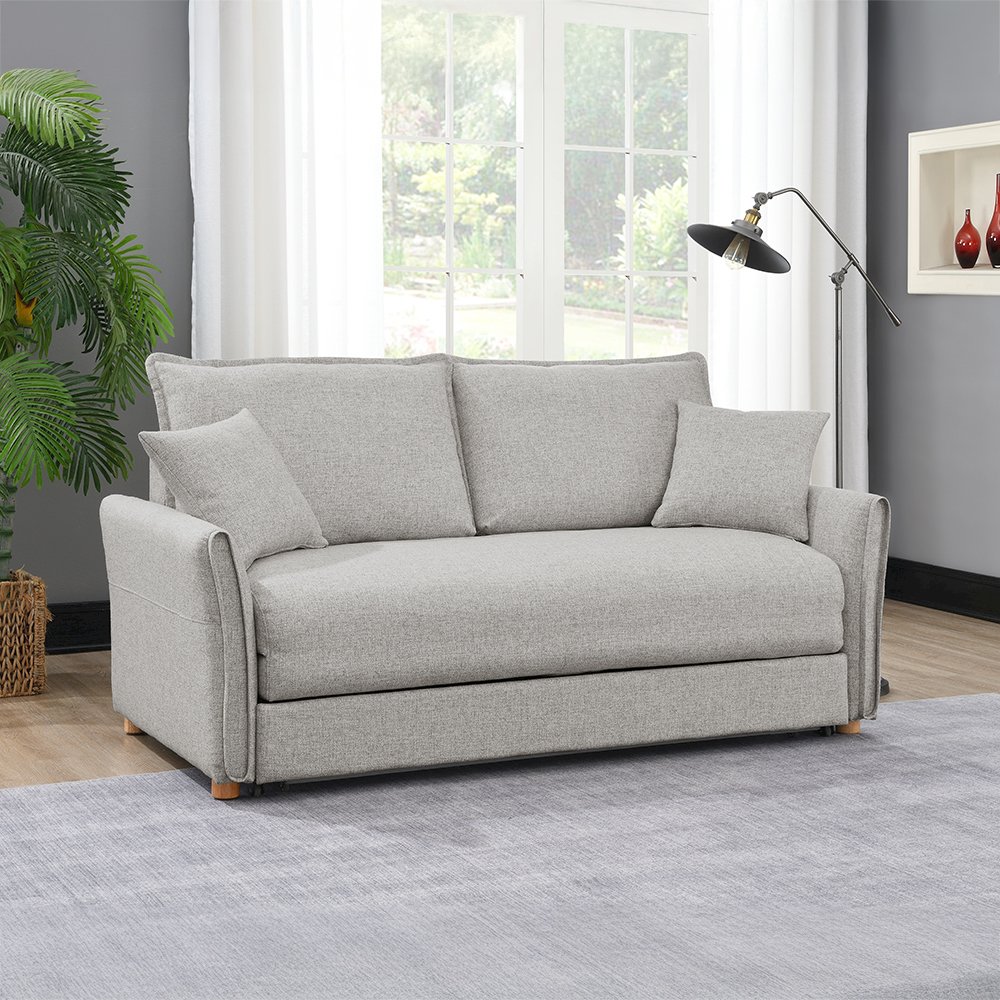 Oran Sofa w/Sleeper, Storage & 2 Pillows Gray Chenille. Picture 1