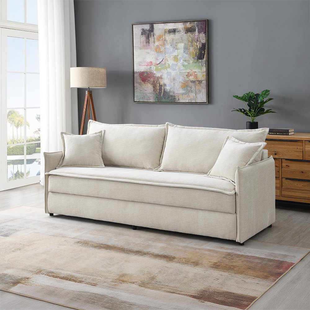 Elisea Sofa w/Sleeper & 2 Pillows Beige Chenille. Picture 1