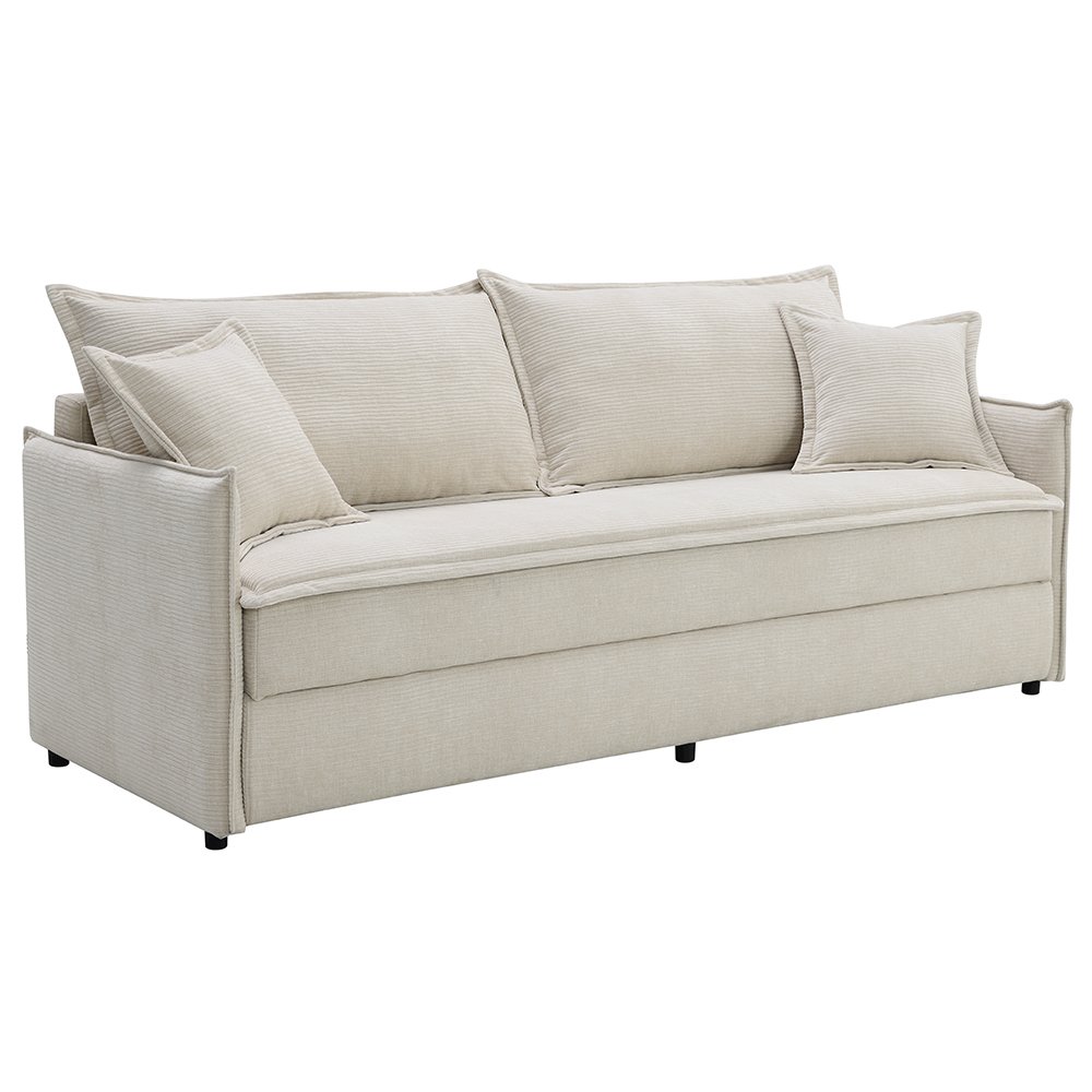 Elisea Sofa w/Sleeper & 2 Pillows Beige Chenille. Picture 2