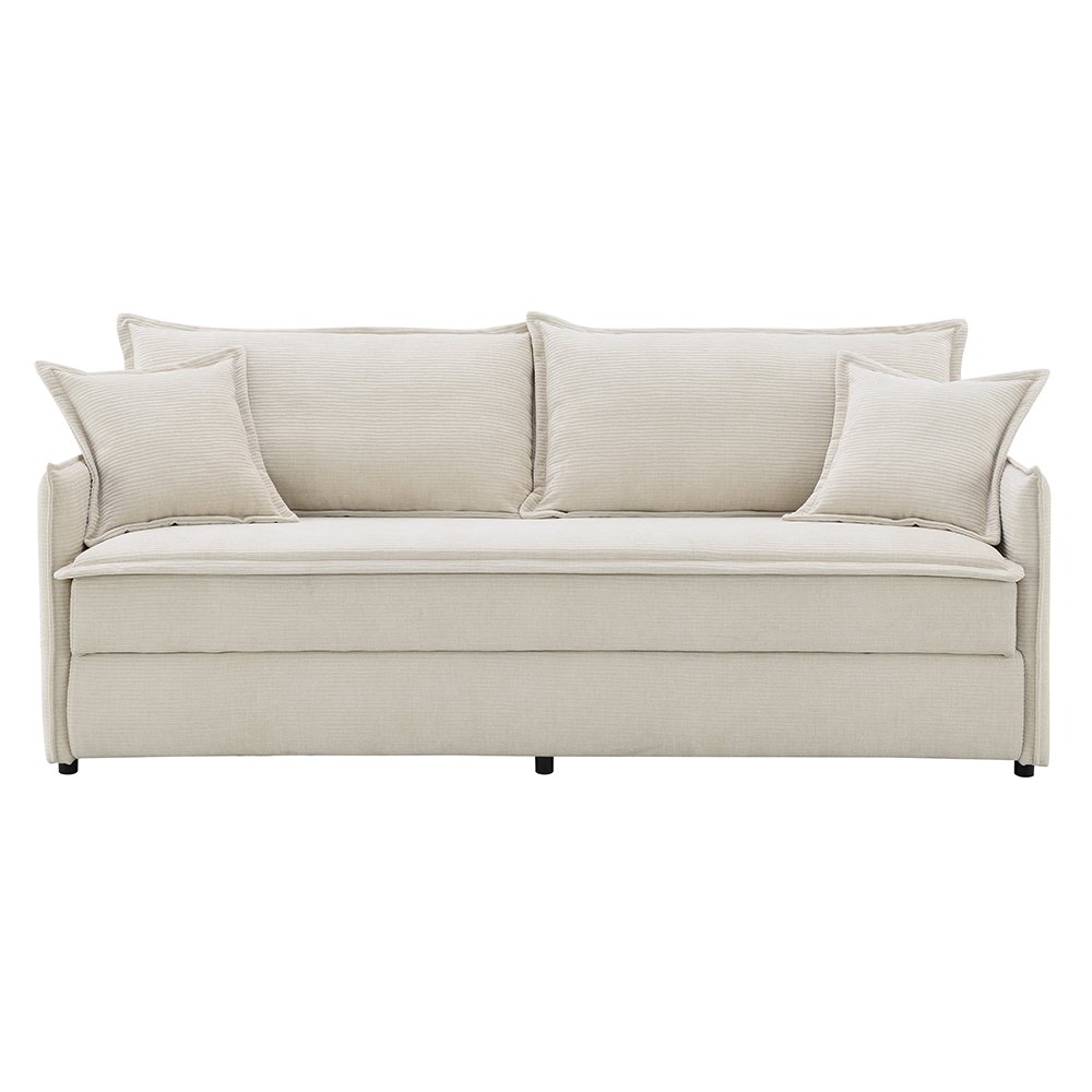 Elisea Sofa w/Sleeper & 2 Pillows Beige Chenille. Picture 3