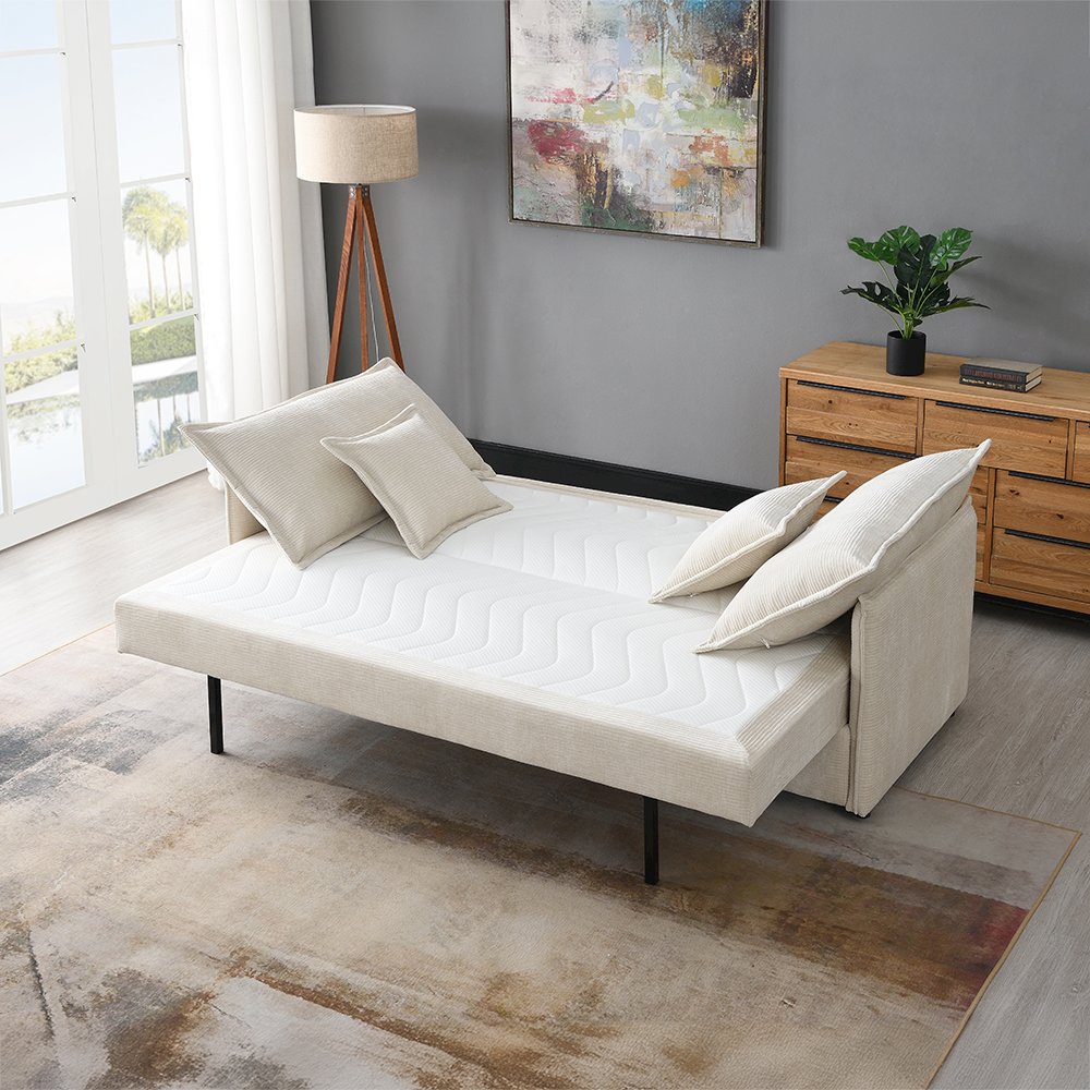 Elisea Sofa w/Sleeper & 2 Pillows Beige Chenille. Picture 8