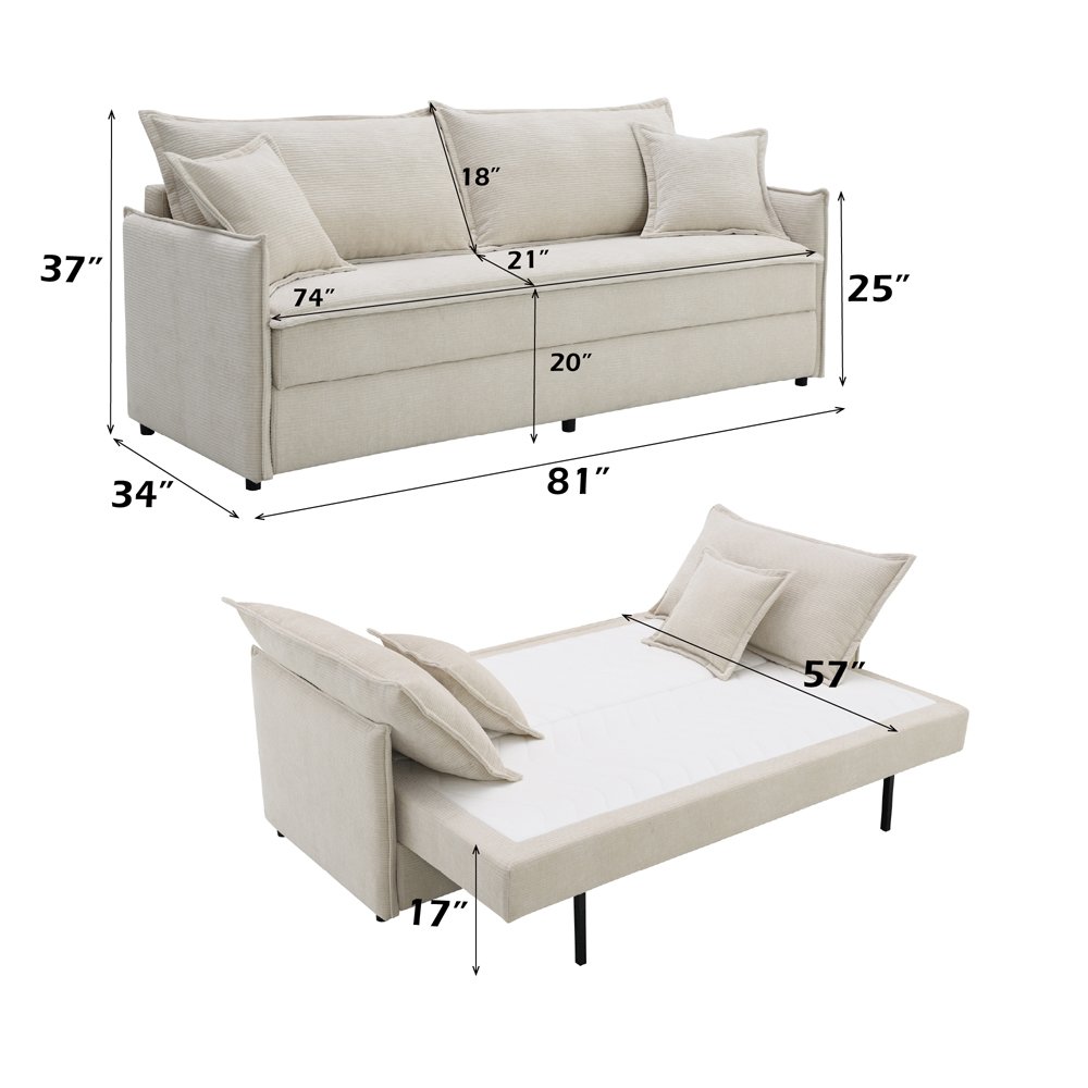 Elisea Sofa w/Sleeper & 2 Pillows Beige Chenille. Picture 9