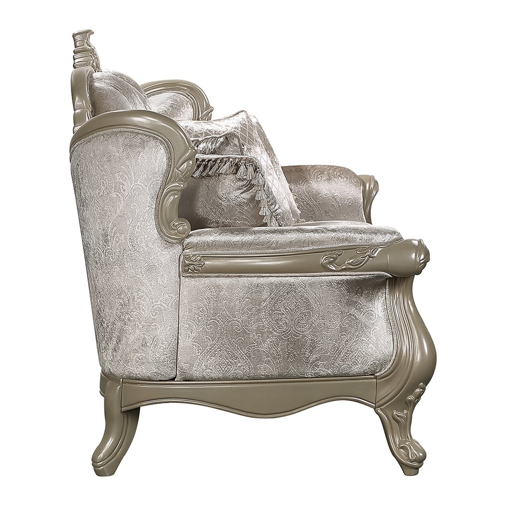 Libertee Sofa w/5 Pillows Beige Fabric & Champagne. Picture 4