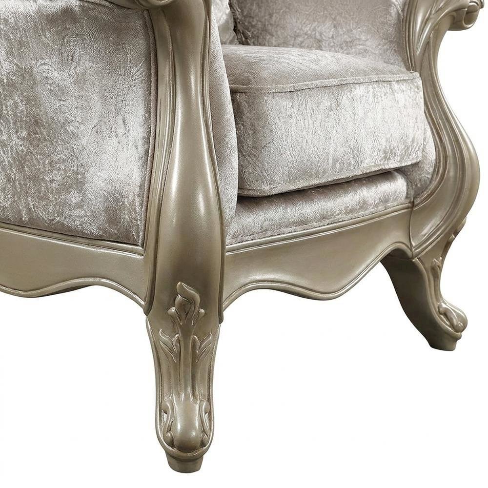 Fabric Sofa with Accent Pillows, Transitional Couch, Beige Fabric & Champagne. Picture 7