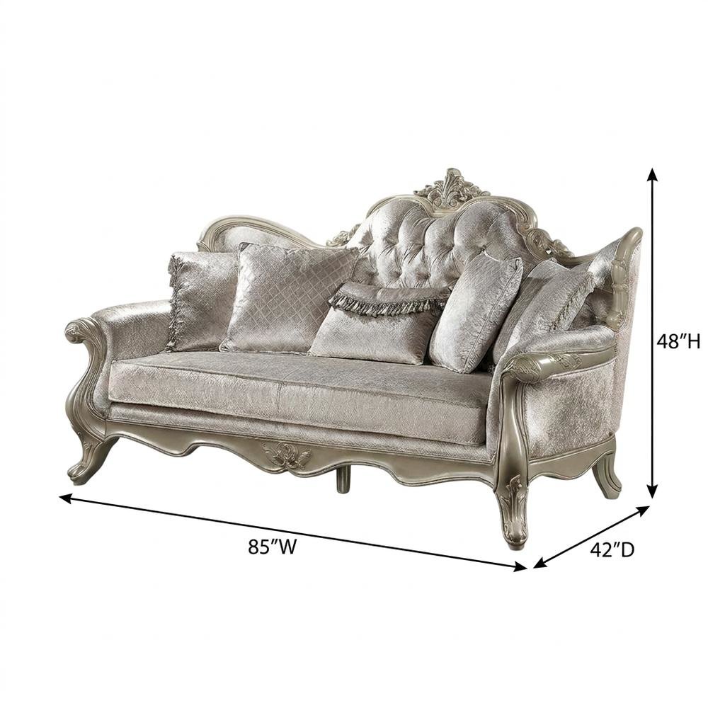 Fabric Sofa with Accent Pillows, Transitional Couch, Beige Fabric & Champagne. Picture 5