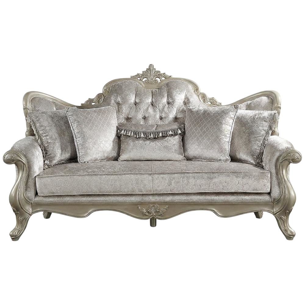 Fabric Sofa with Accent Pillows, Transitional Couch, Beige Fabric & Champagne. Picture 1