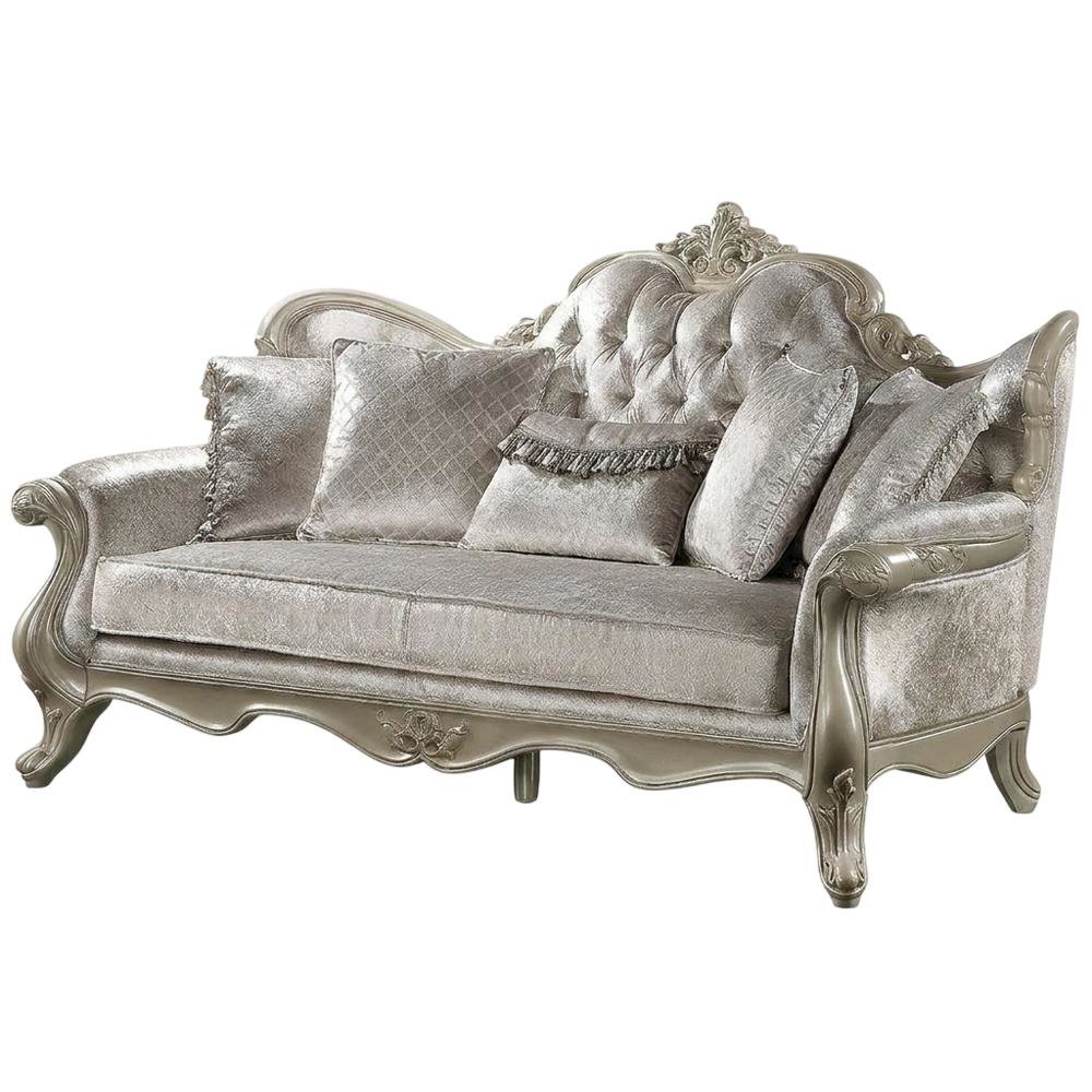 Fabric Sofa with Accent Pillows, Transitional Couch, Beige Fabric & Champagne. Picture 4