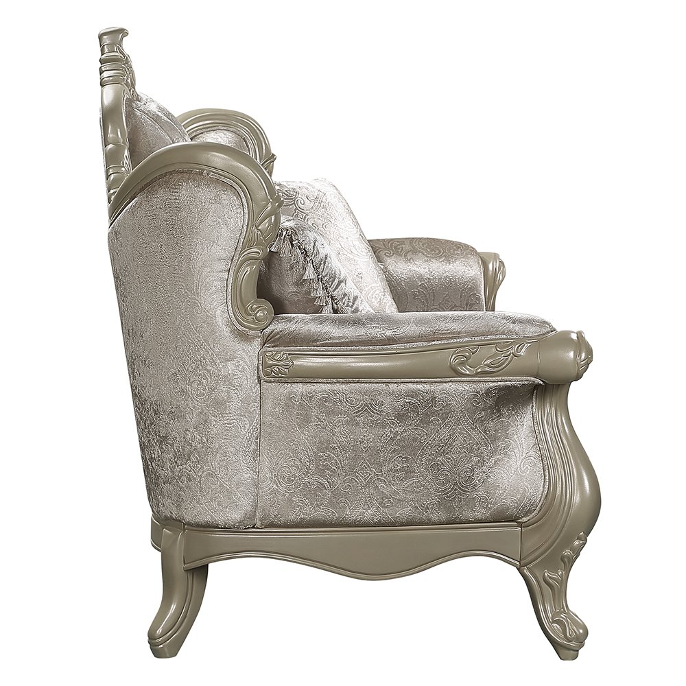 Libertee Loveseat w/3 Pillows Beige Fabric & Champagne. Picture 4