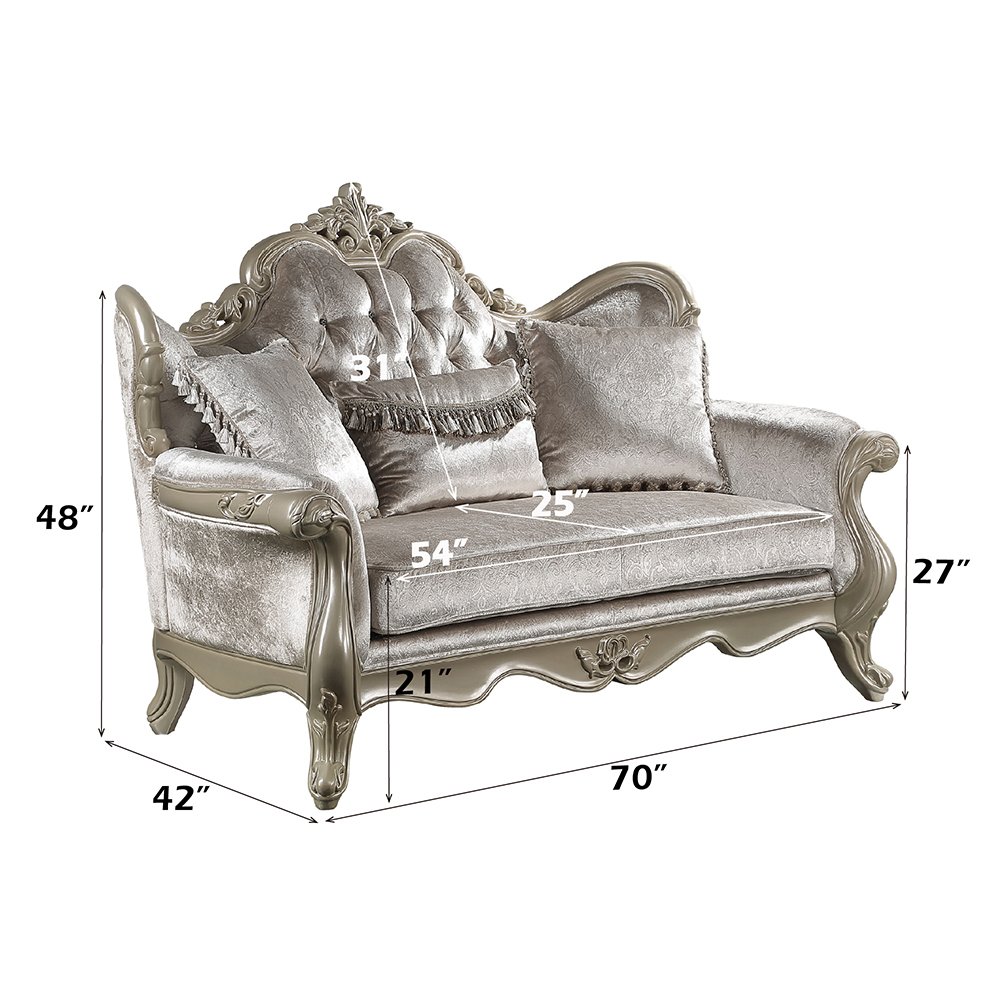 Libertee Loveseat w/3 Pillows Beige Fabric & Champagne. Picture 7