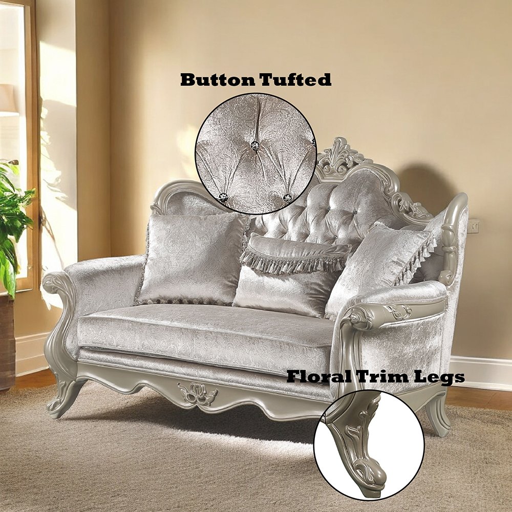 Libertee Loveseat w/3 Pillows Beige Fabric & Champagne. Picture 8