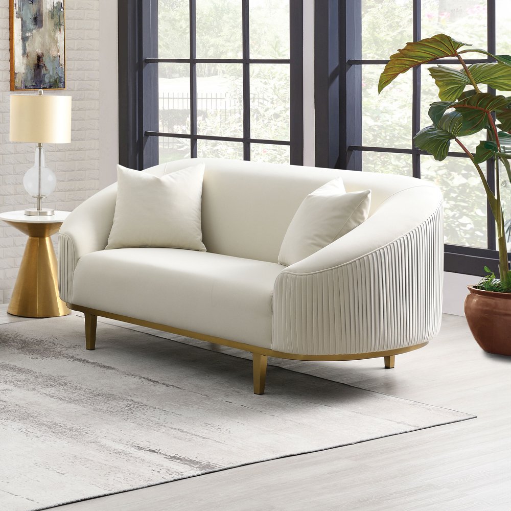 Martina Loveseat w/2 Pillows Ivory Velvet. Picture 1