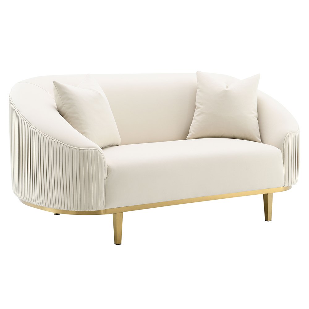 Martina Loveseat w/2 Pillows Ivory Velvet. Picture 2