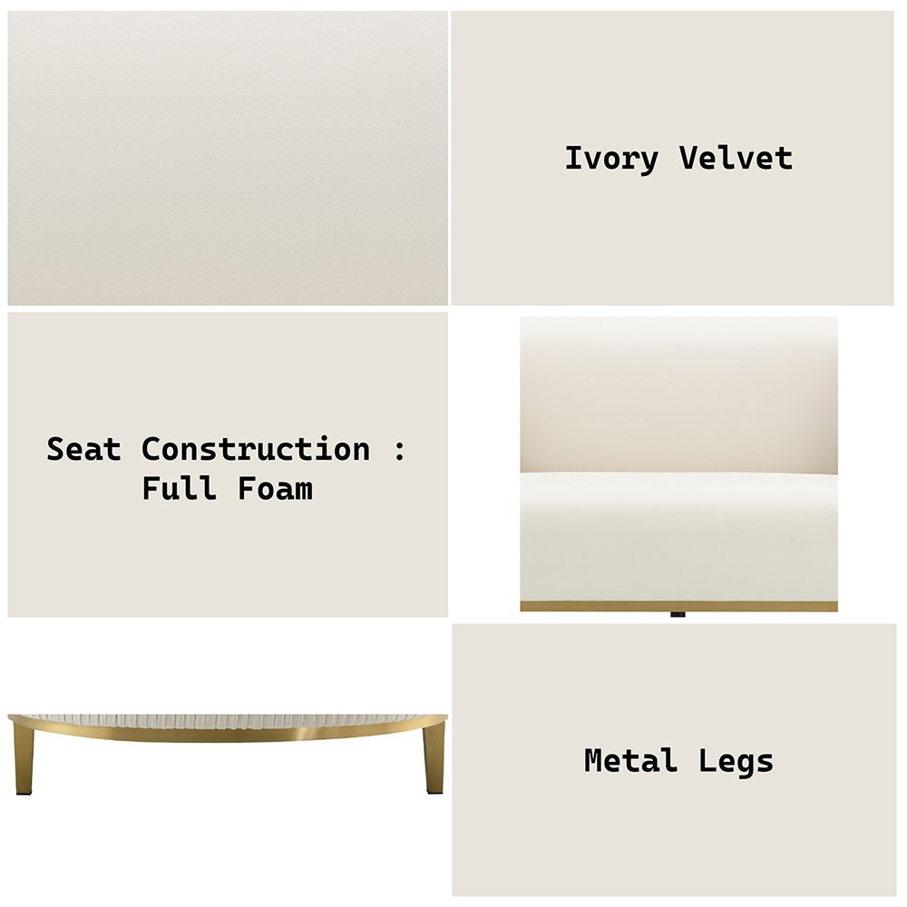 Martina Loveseat w/2 Pillows Ivory Velvet. Picture 6