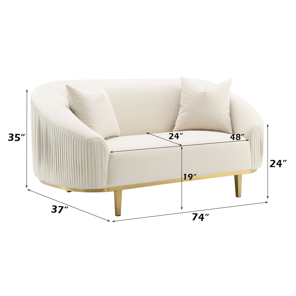 Martina Loveseat w/2 Pillows Ivory Velvet. Picture 9