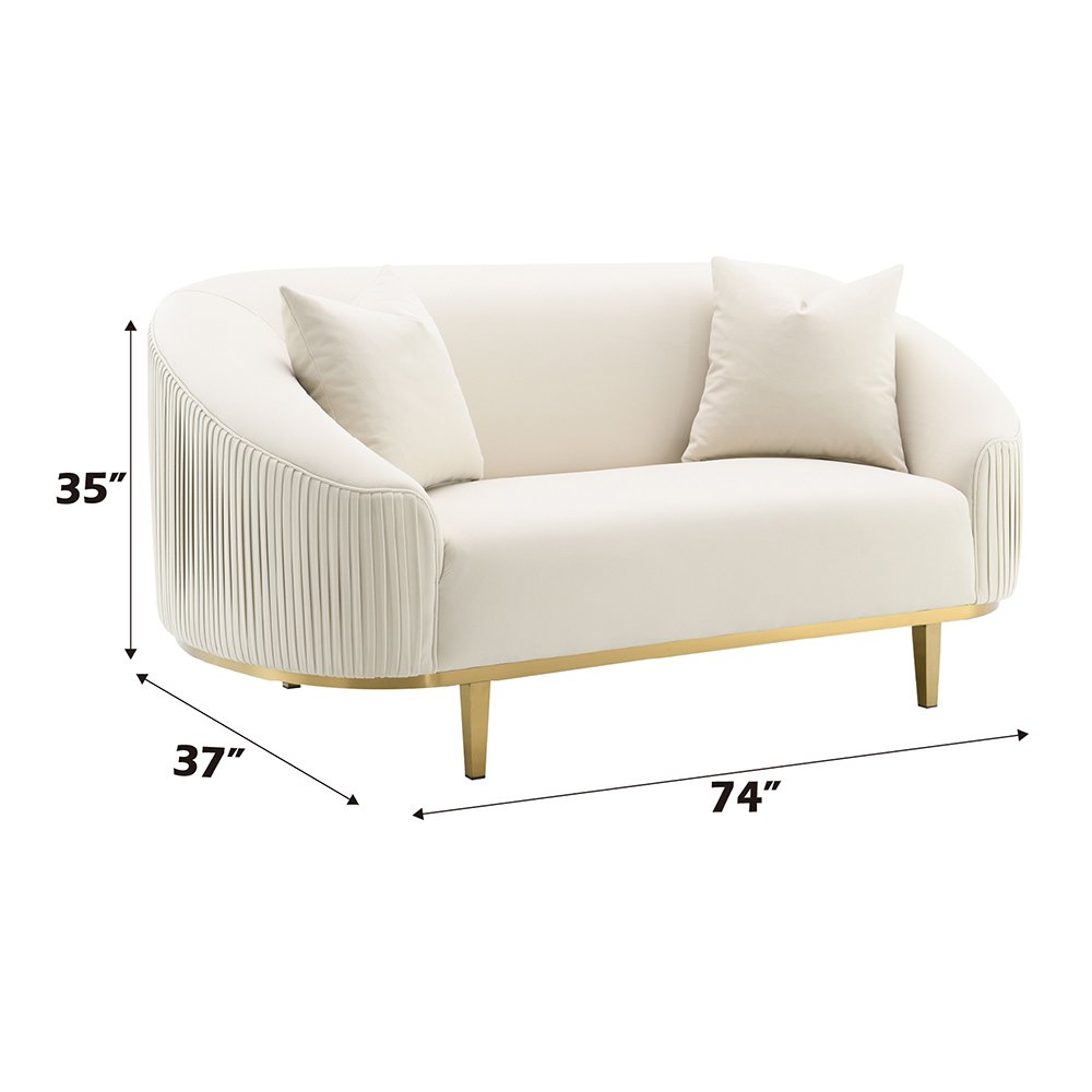 Martina Loveseat w/2 Pillows Ivory Velvet. Picture 7