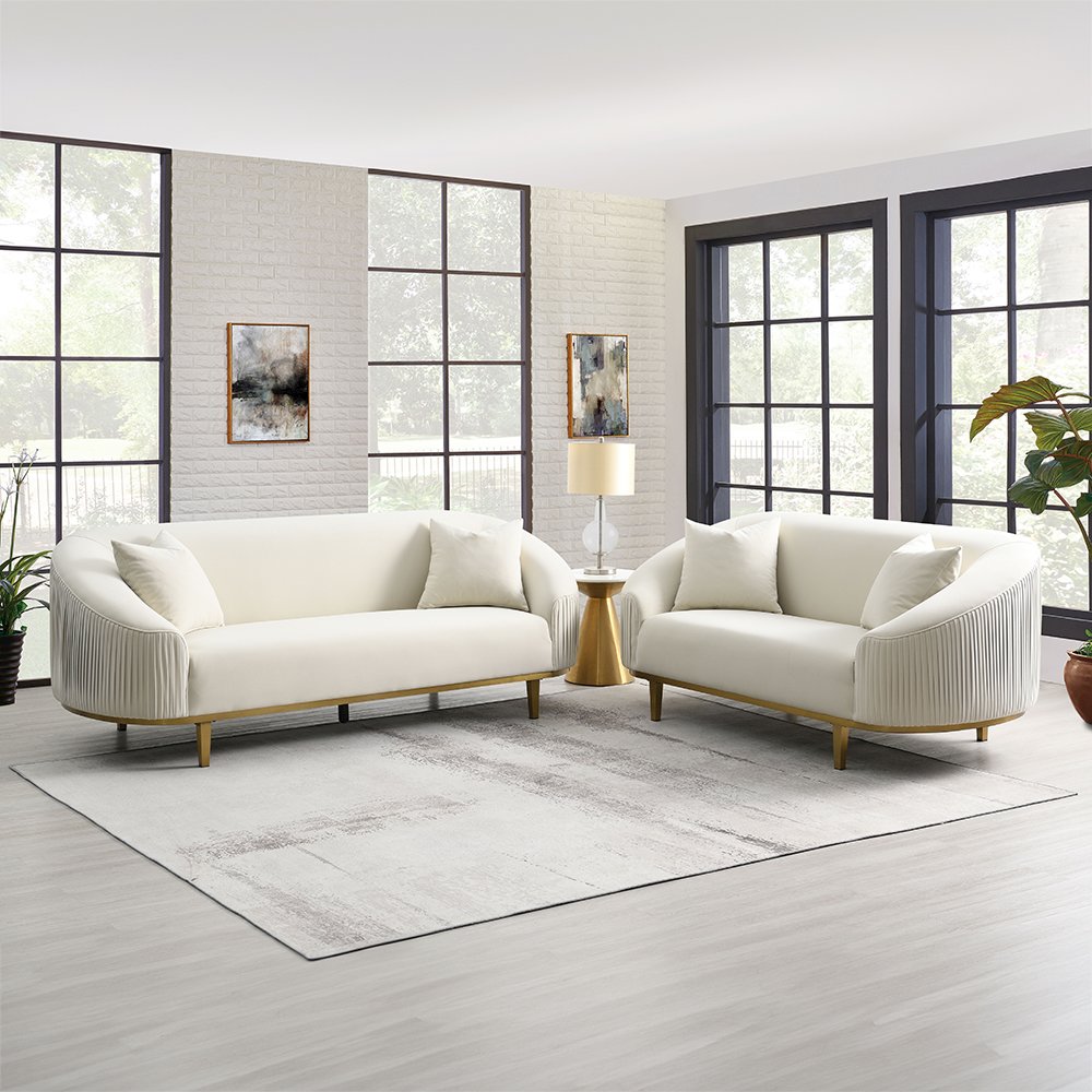 Martina Loveseat w/2 Pillows Ivory Velvet. Picture 8