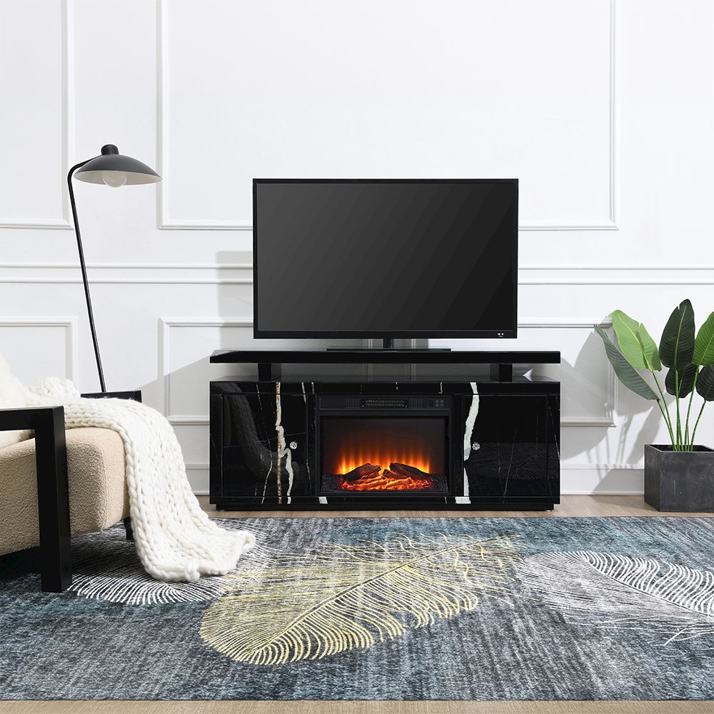 Drisana TV Stand w/Fireplace Black Mirrored. Picture 1