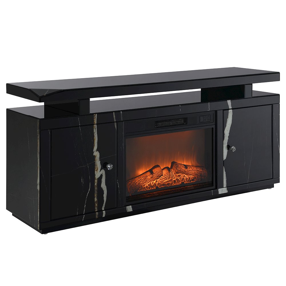 Drisana TV Stand w/Fireplace Black Mirrored. Picture 2