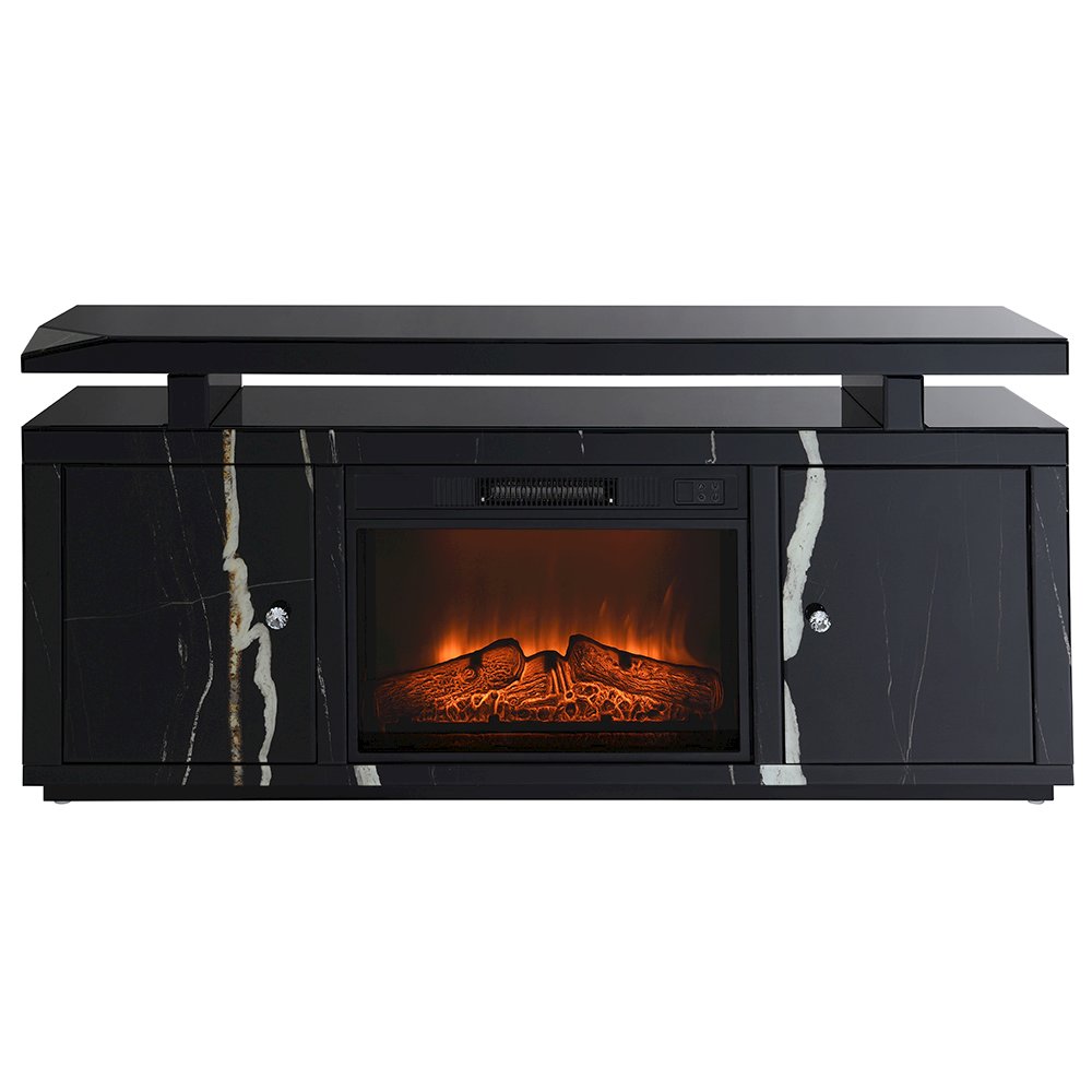 Drisana TV Stand w/Fireplace Black Mirrored. Picture 3