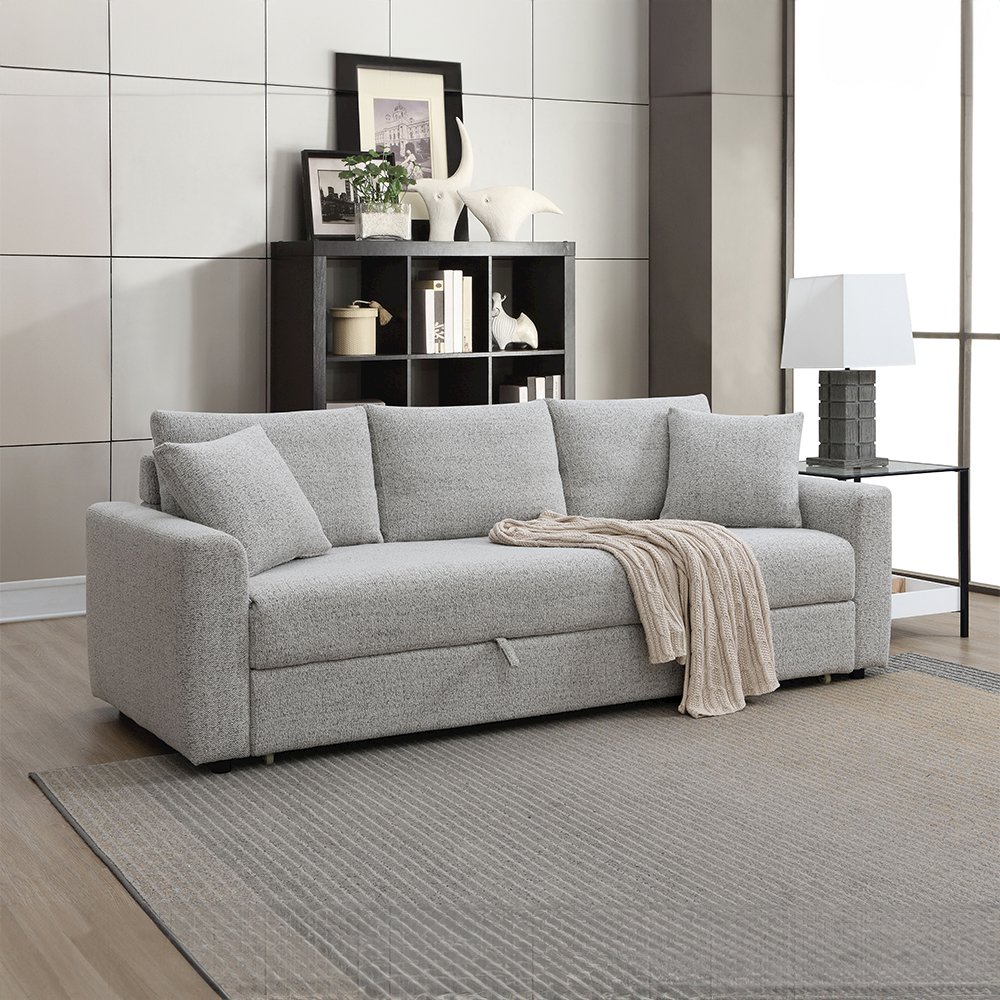 Connie Sofa w/Sleeper & 2 Pillows Gray Boucle. Picture 1