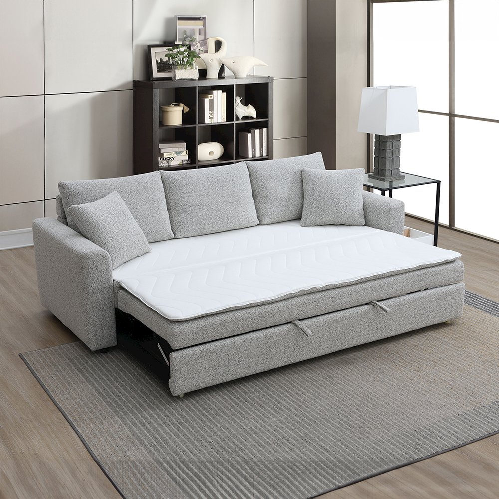 Connie Sofa w/Sleeper & 2 Pillows Gray Boucle. Picture 9