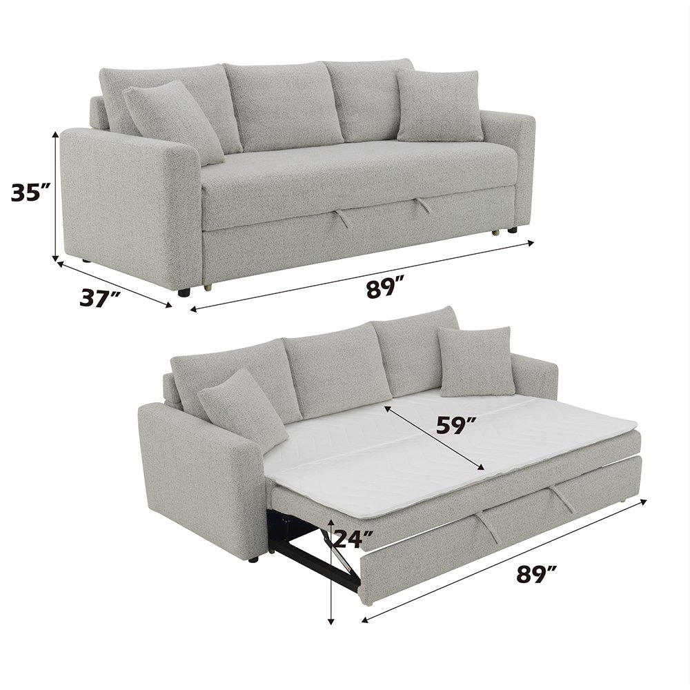 Connie Sofa w/Sleeper & 2 Pillows Gray Boucle. Picture 7