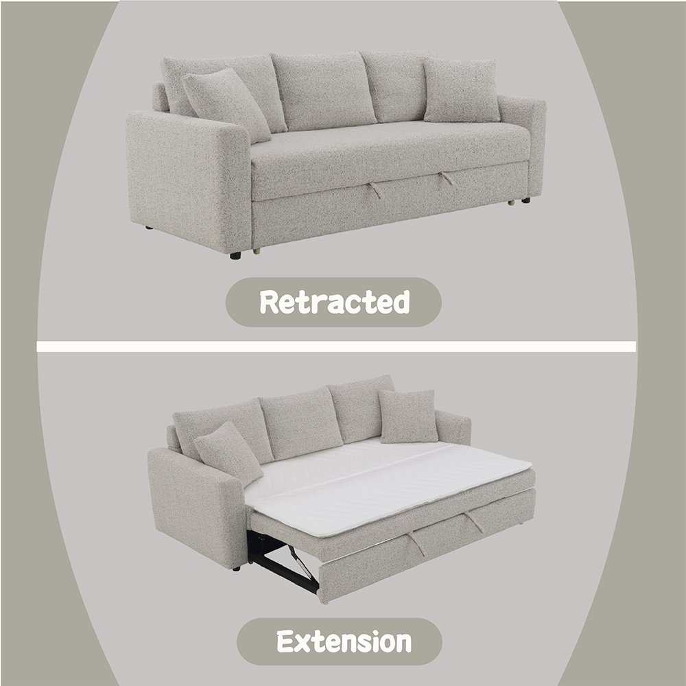 Connie Sofa w/Sleeper & 2 Pillows Gray Boucle. Picture 8