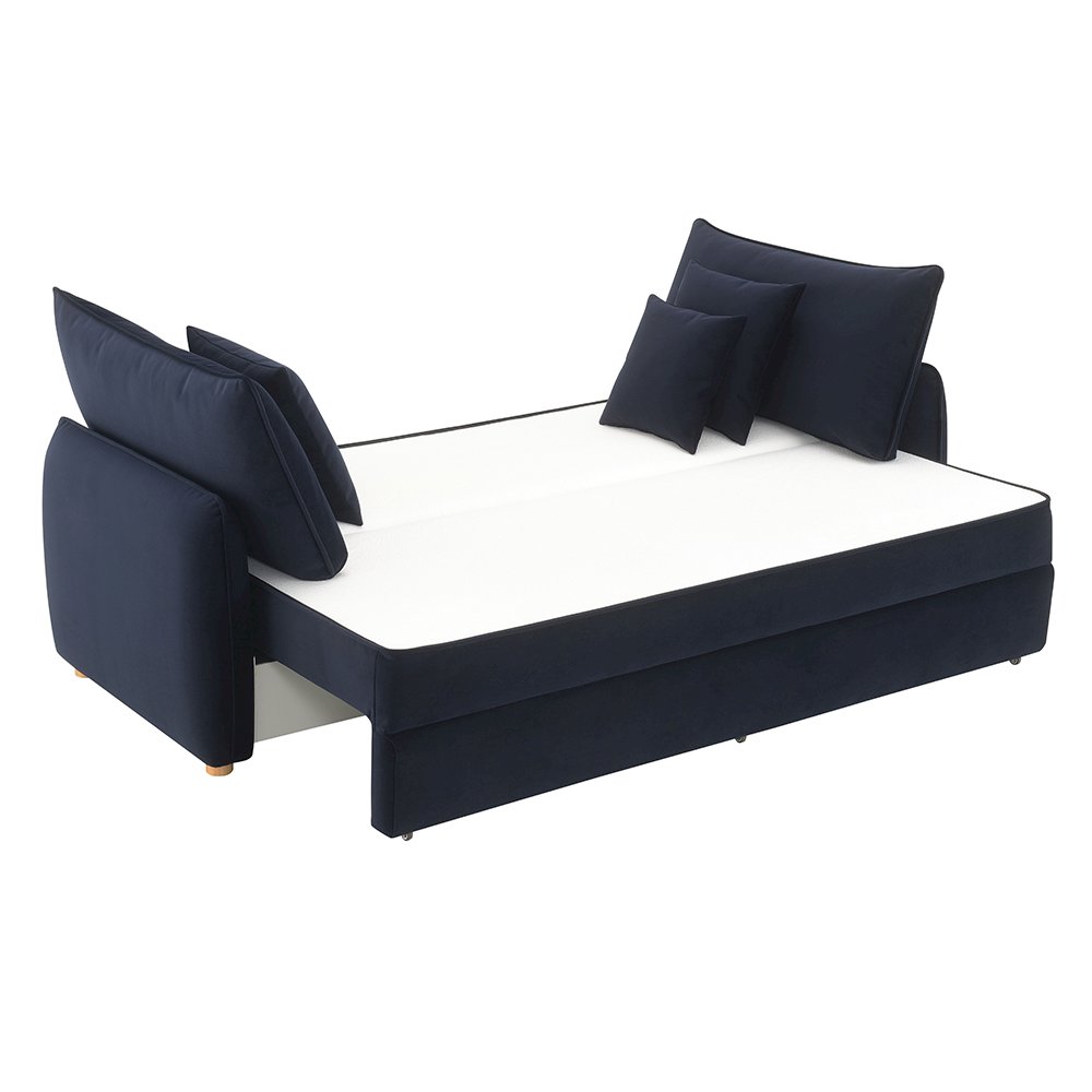 Irina Sofa w/Sleeper & 3 Pillows Blue Velvet. Picture 2