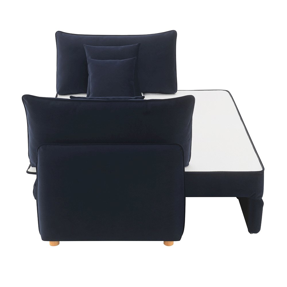 Irina Sofa w/Sleeper & 3 Pillows Blue Velvet. Picture 3