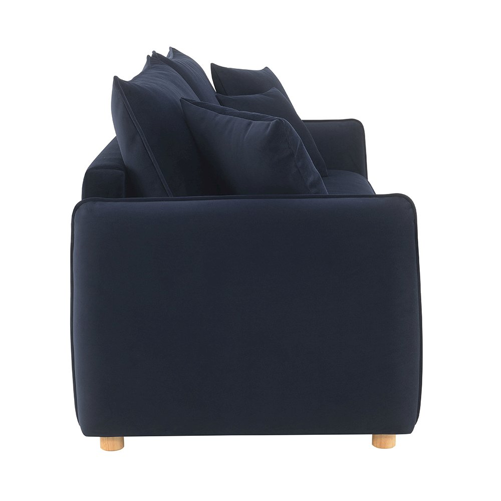 Irina Sofa w/Sleeper & 3 Pillows Blue Velvet. Picture 4