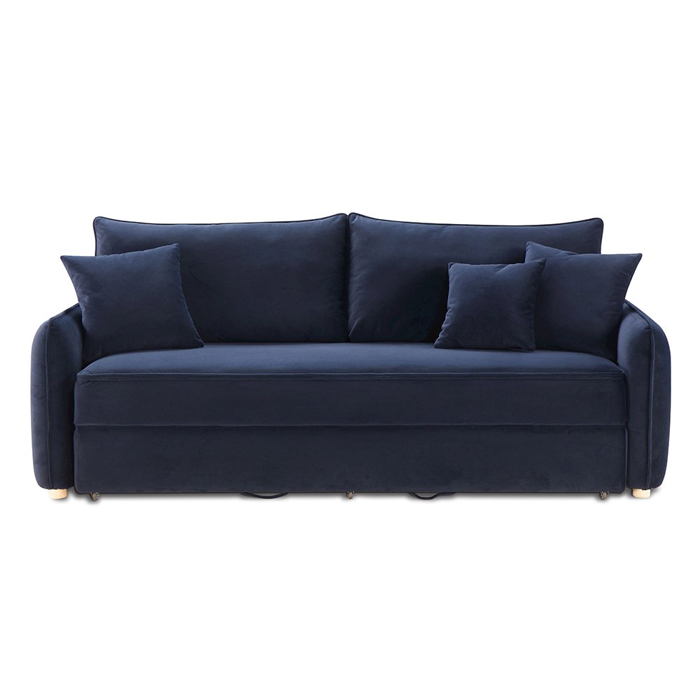 Irina Sofa w/Sleeper & 3 Pillows Blue Velvet. Picture 6