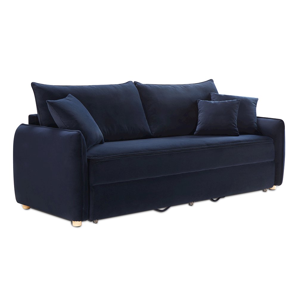 Irina Sofa w/Sleeper & 3 Pillows Blue Velvet. Picture 7