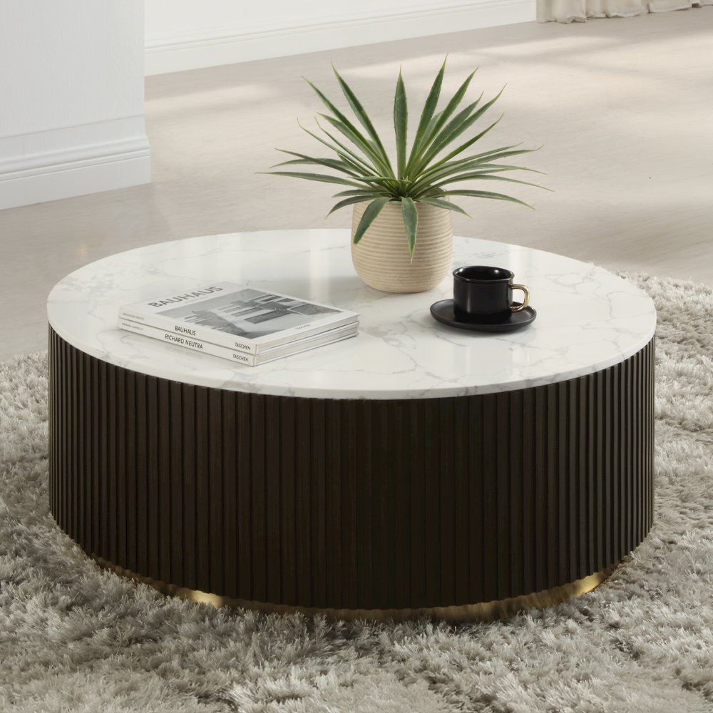 Clayten Coffee Table White Engineering Marble Top & Espresso. Picture 1