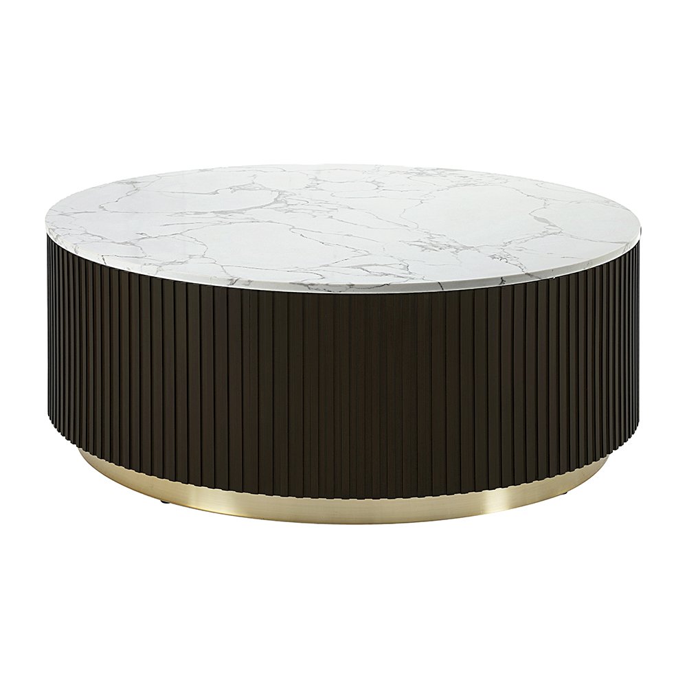 Clayten Coffee Table White Engineering Marble Top & Espresso. Picture 2