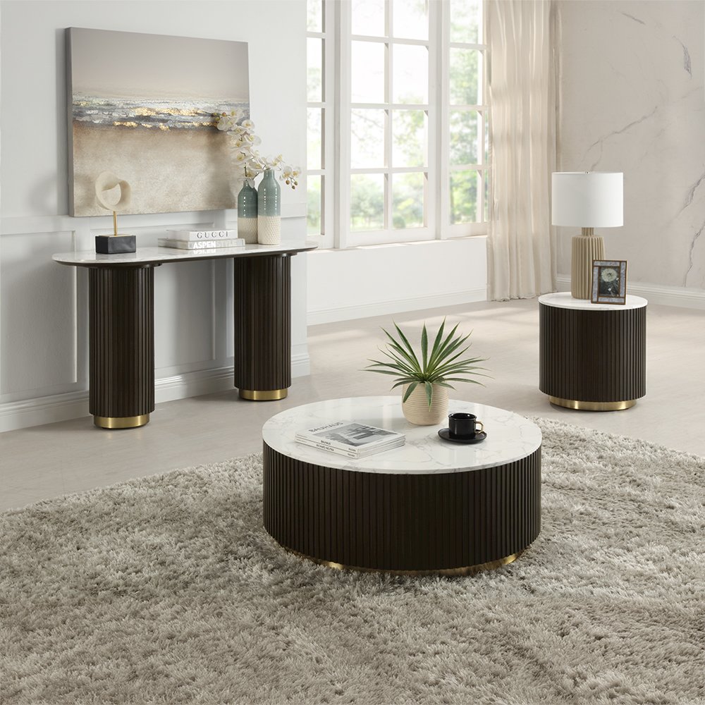 Clayten Coffee Table White Engineering Marble Top & Espresso. Picture 4