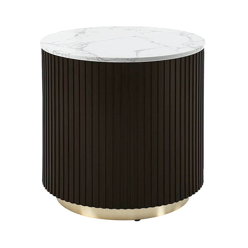 Clayten End Table White Engineering Marble Top & Espresso. Picture 2
