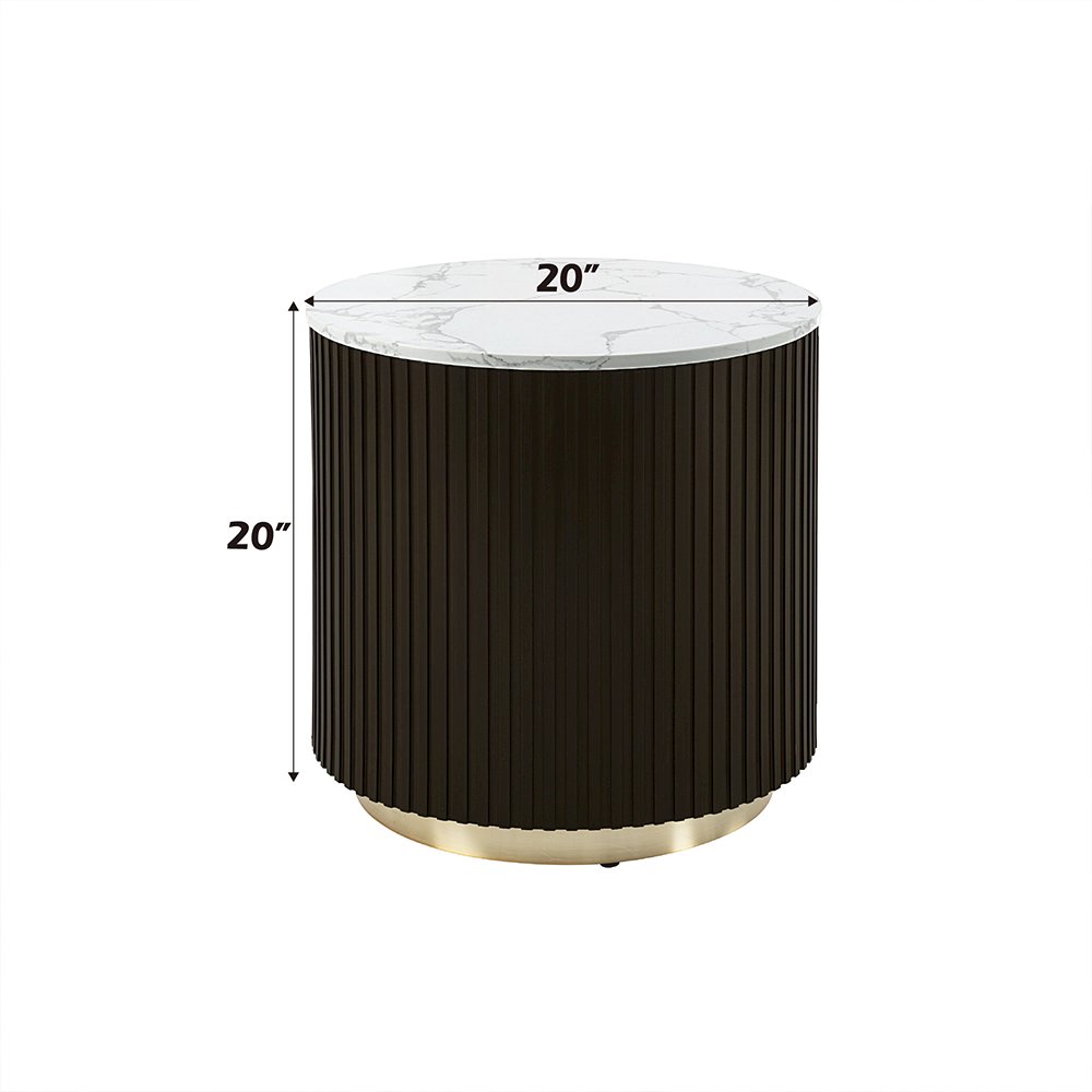 Clayten End Table White Engineering Marble Top & Espresso. Picture 5