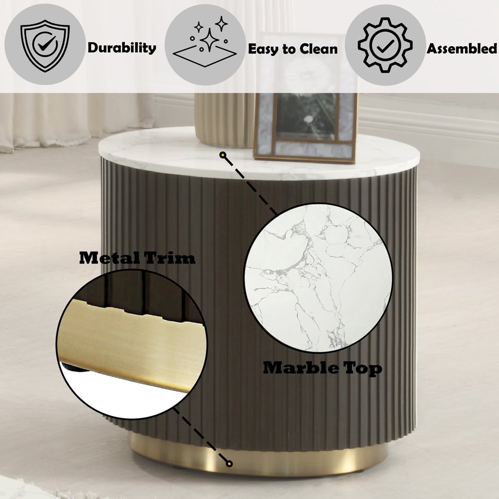 Clayten End Table White Engineering Marble Top & Espresso. Picture 6