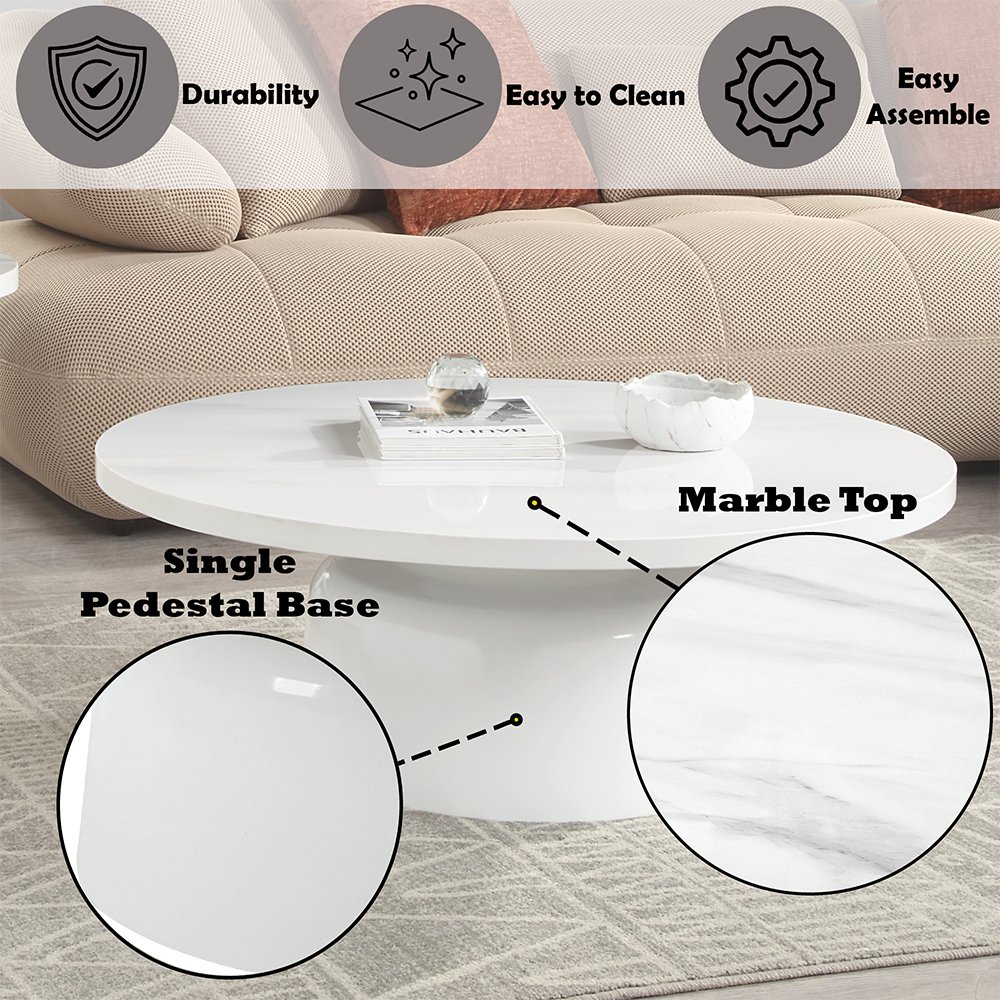 Zaid Coffee Table Engineering Marble & White High Gloss. Picture 6