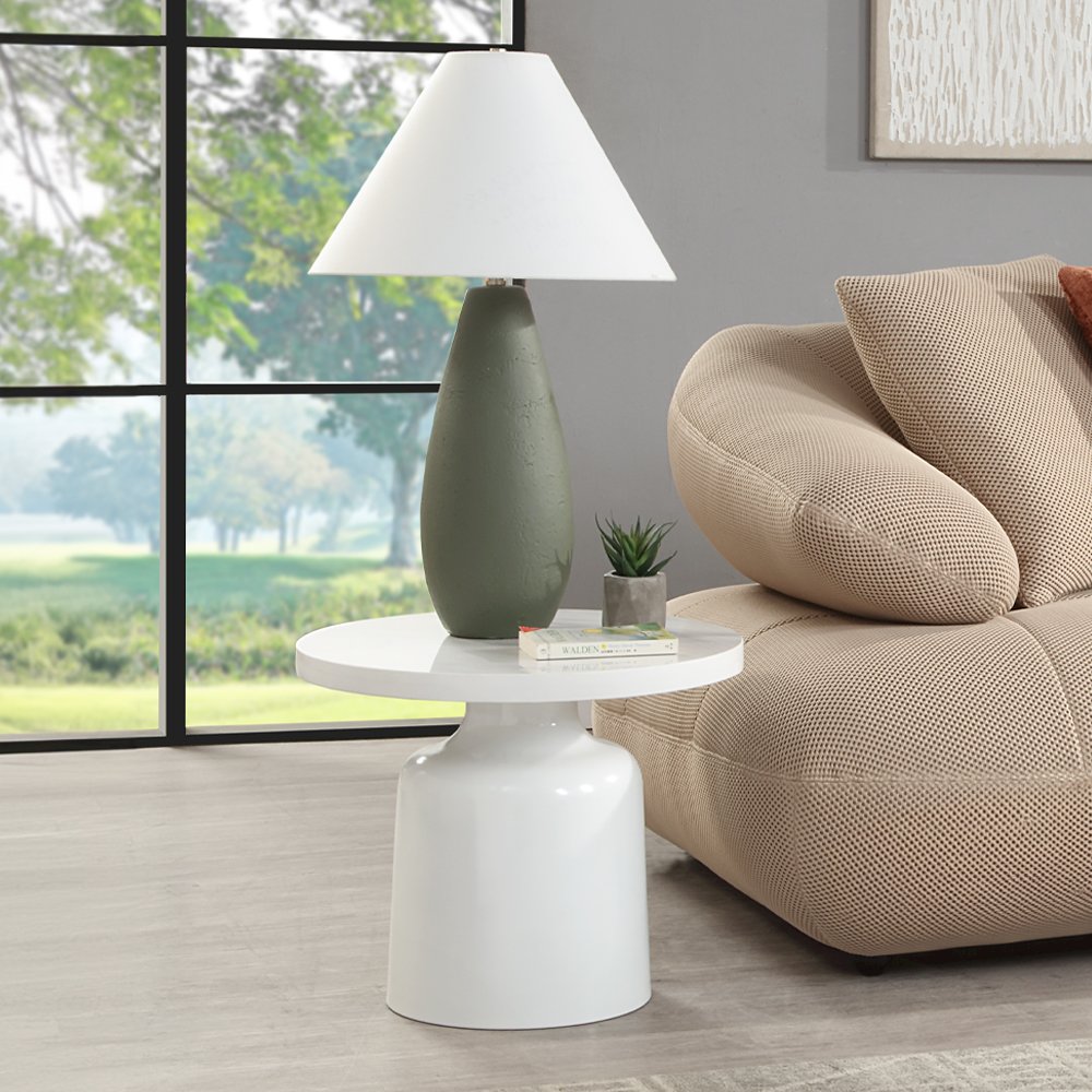 Zaid End Table Engineering Marble & White High Gloss. Picture 1