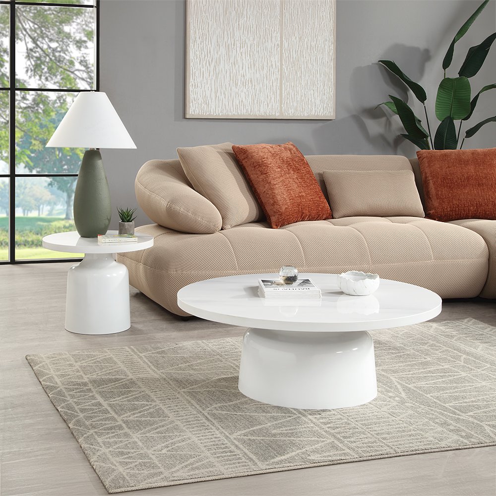 Zaid End Table Engineering Marble & White High Gloss. Picture 4